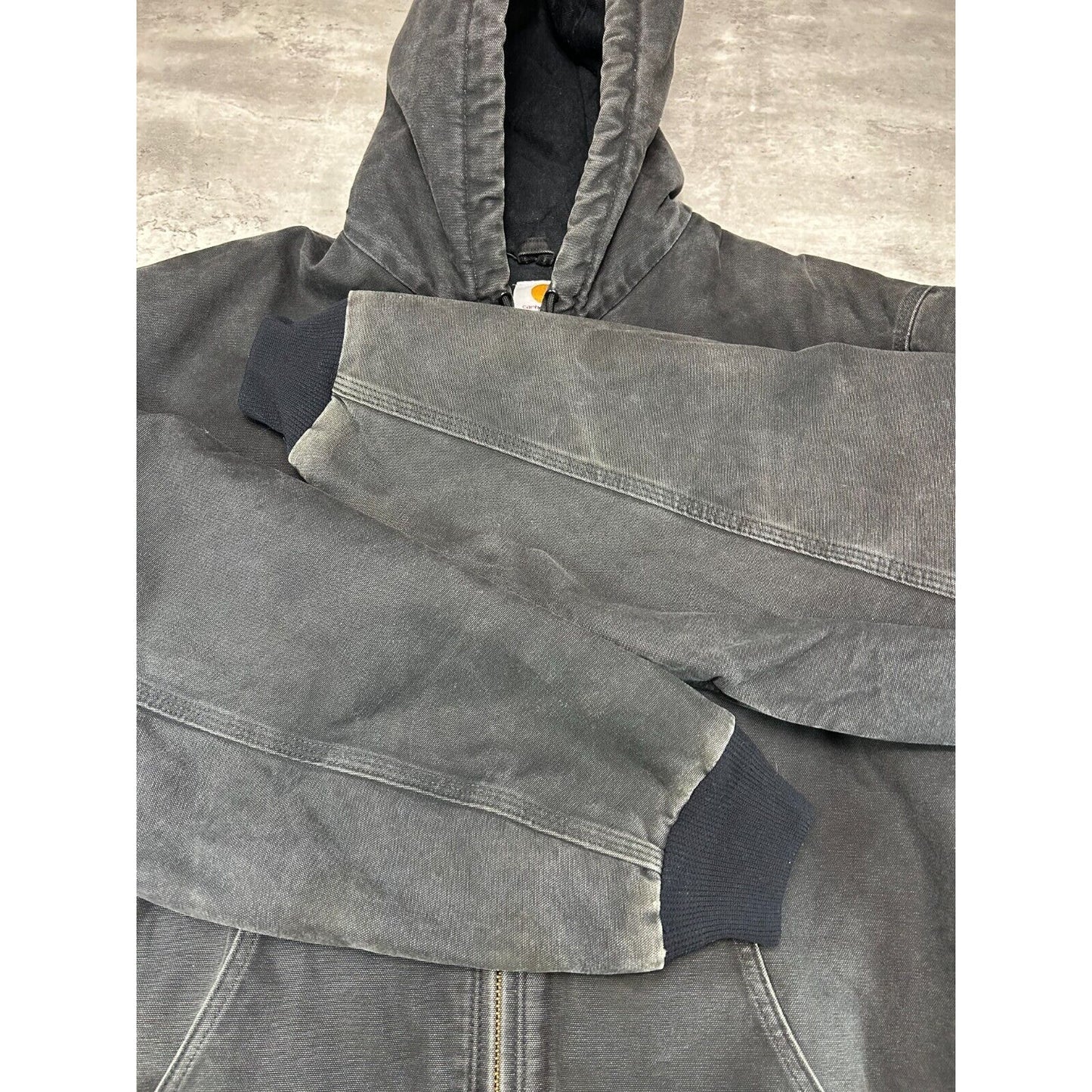 Vintage Carhartt Quilted Lined Canvas Work Wear Hooded Bomber Jacket Size XL