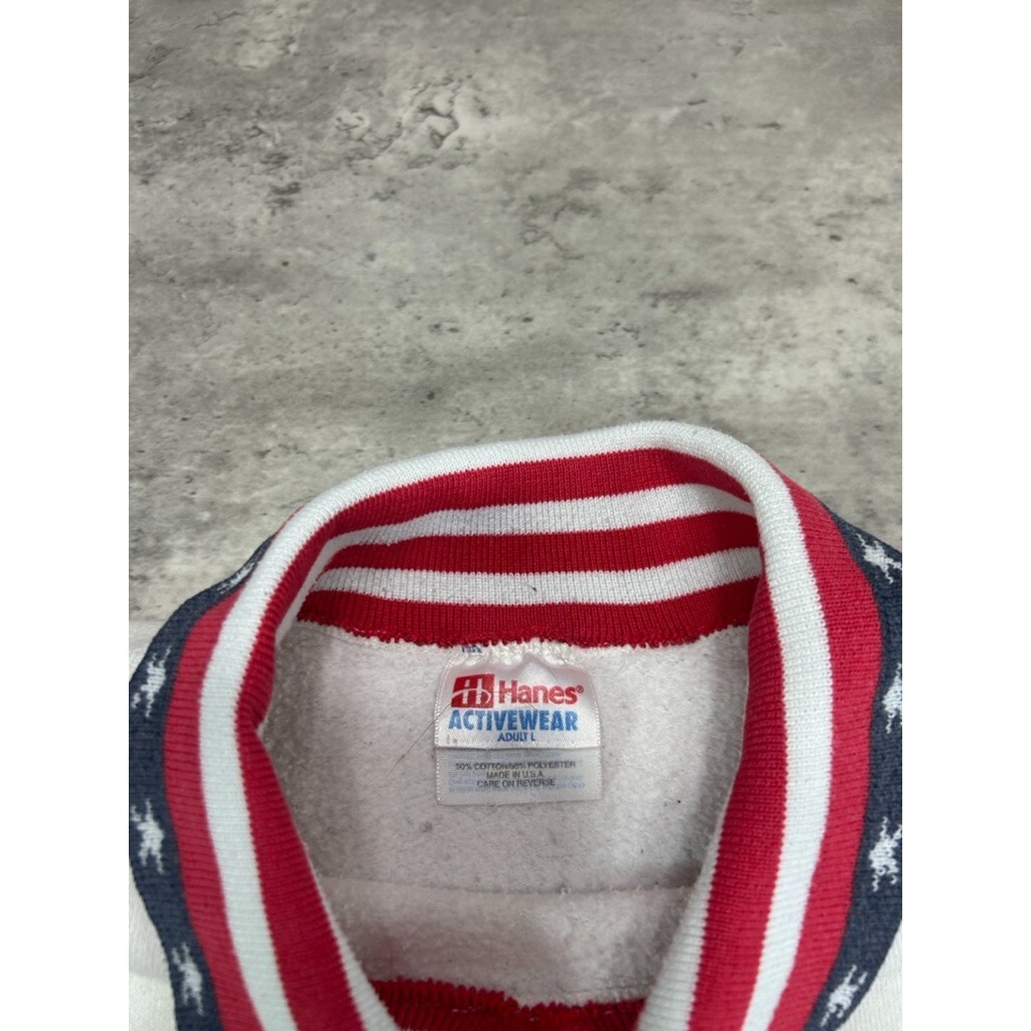 Vintage 90s USA American Flag Graphic Spellout Collared Sweatshirt Size Large