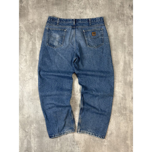 Vintage Carhartt Plaid Lined Medium Wash Workwear Denim Pants Size 40