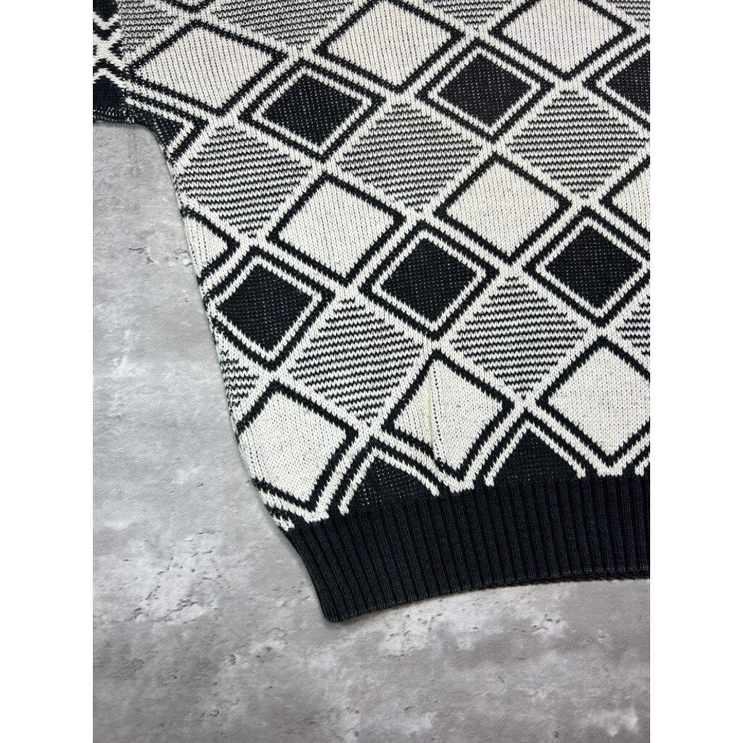 Vintage 90s Ron Chereskin Diamond Print Pullover Knit Sweater Size Large Gray