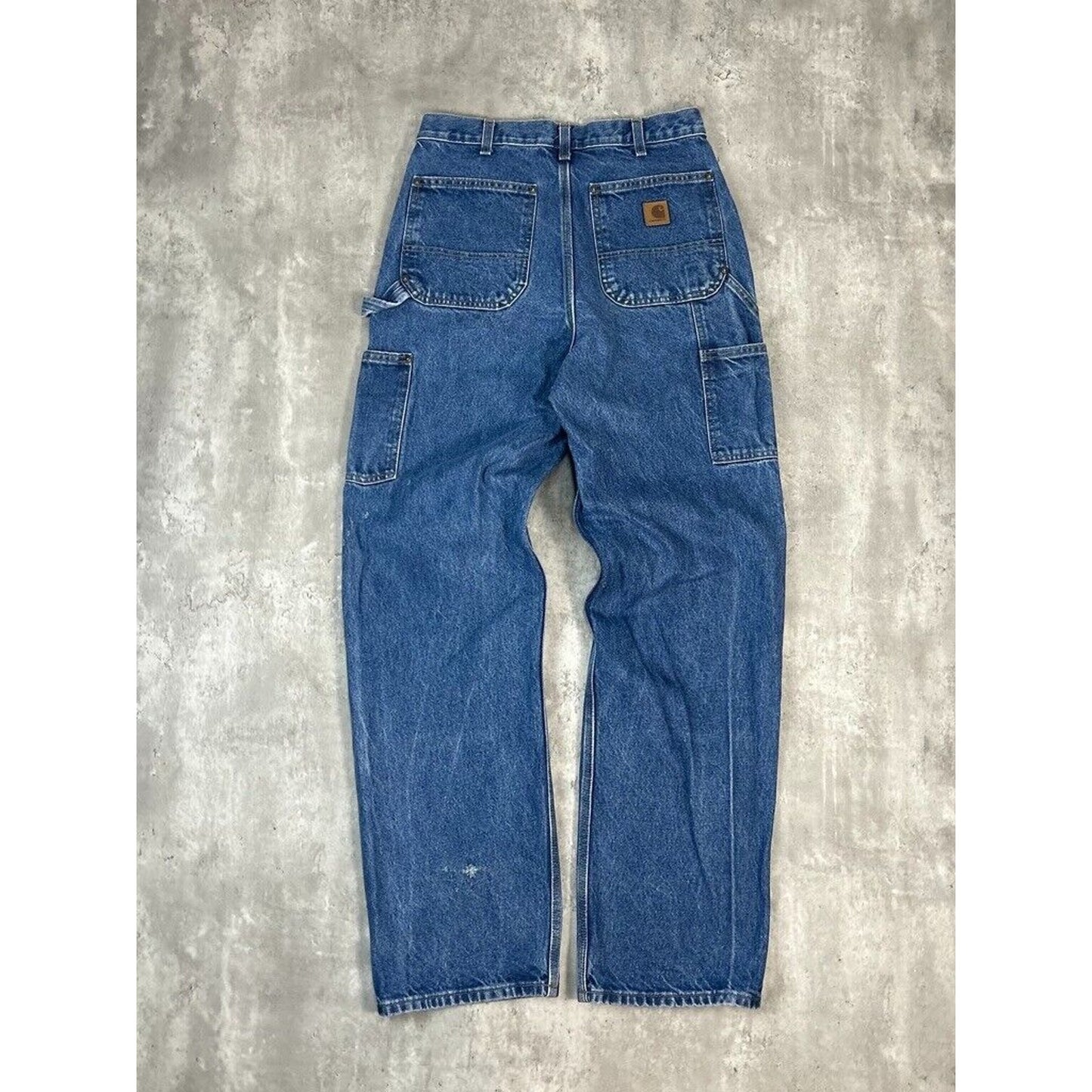Vintage Carhartt Dark Wash Denim Work Wear Carpenter Double Knee Pants Size 30W