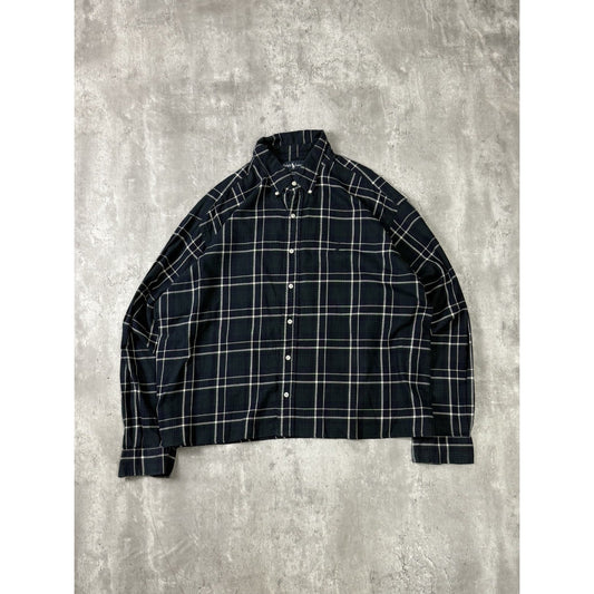 VTG Polo Ralph Lauren Plaid Reworked Cropped Long Sleeve Button Up Shirt Sz XXL