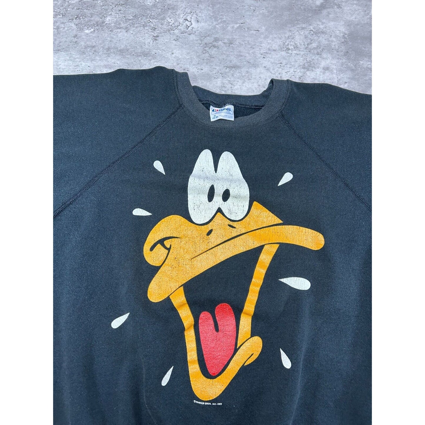 Vintage 1989 Looney Tunes Daffy Duck Big Face Graphic Sweatshirt Size XL Black