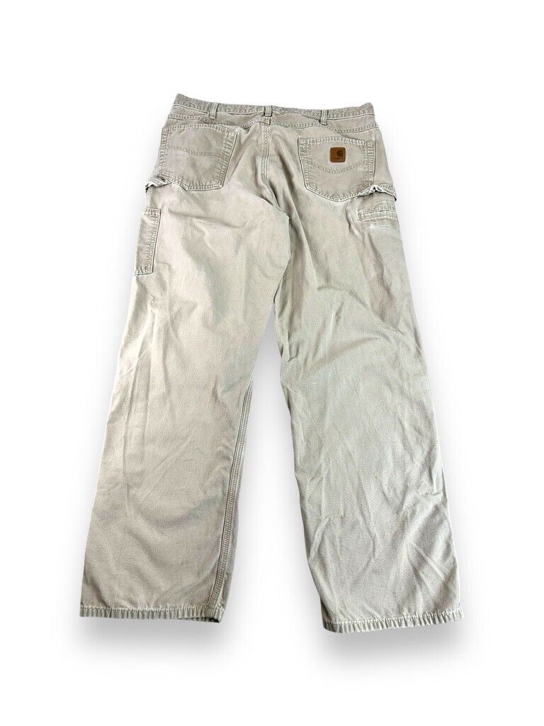 Carhartt Loose Fit Canvas Workwear Carpenter Pants Size 37 Beige