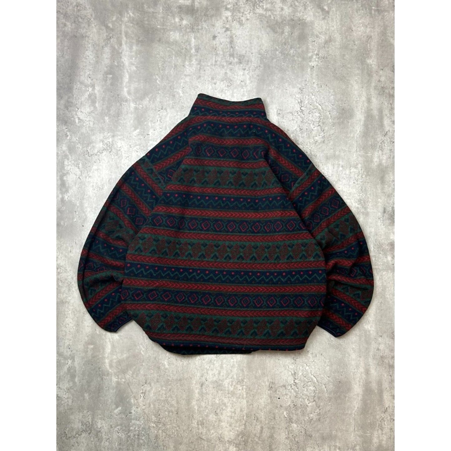 Vintage 90s Van Heusen Abstract Striped 3/4 Button Fleece Sweatshirt Size Large