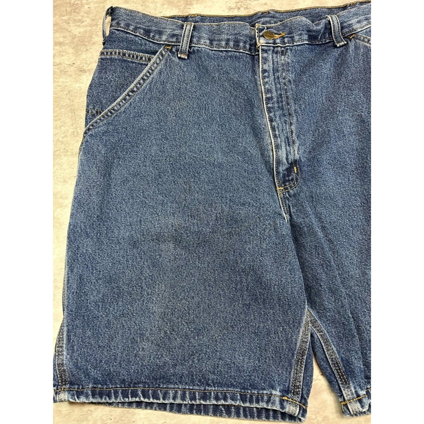 Vintage Carhartt Workwear Dark Wash Denim Carpenter Shorts Size 37 Blue