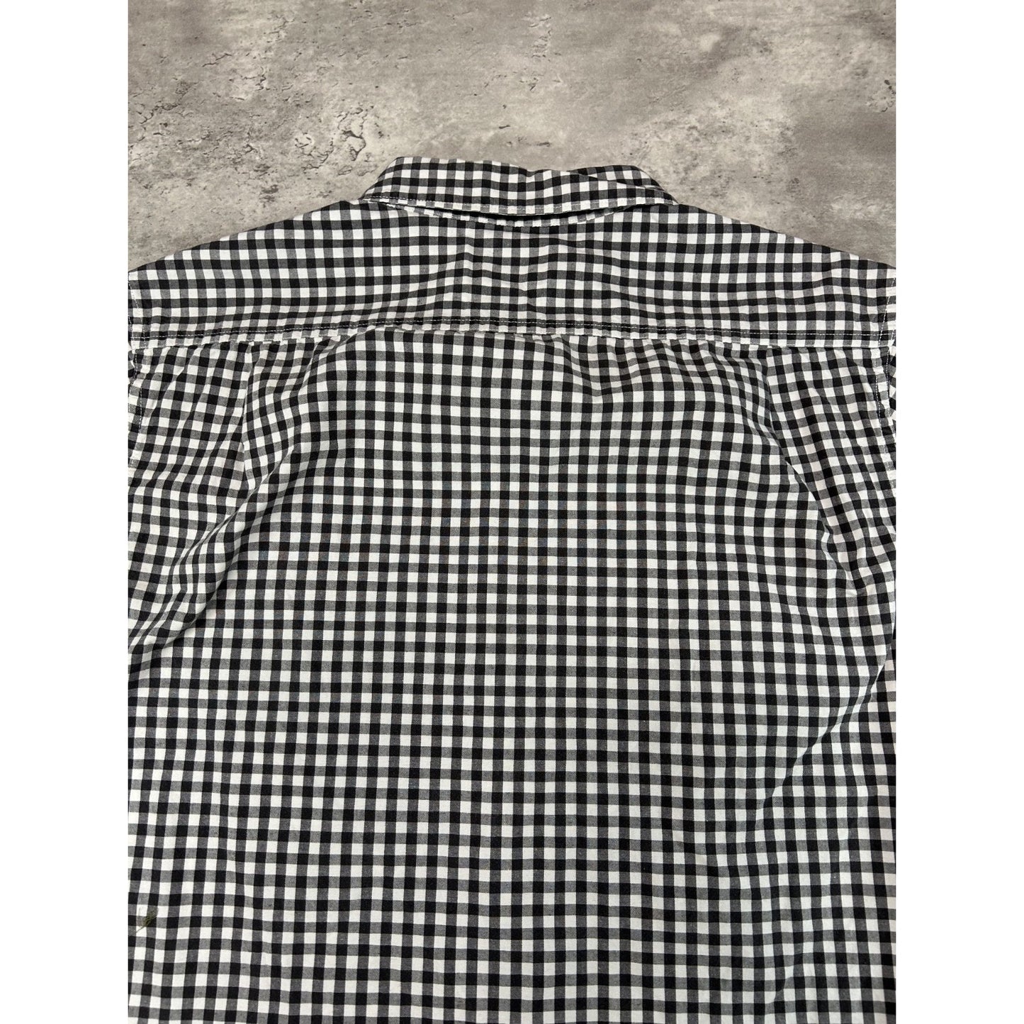 Vintage Chaps Denim Plaid Pearl Snap Short Sleeve Cropped Button Up Shirt Large