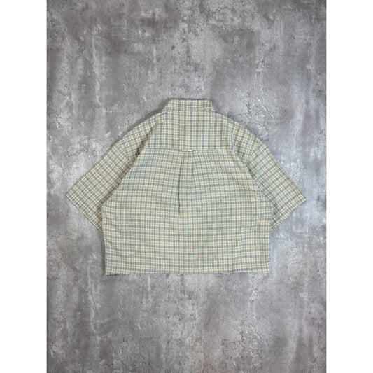 Vintage Natural Issue Plaid Single Pocket Cropped Button Up Shirt Size Large