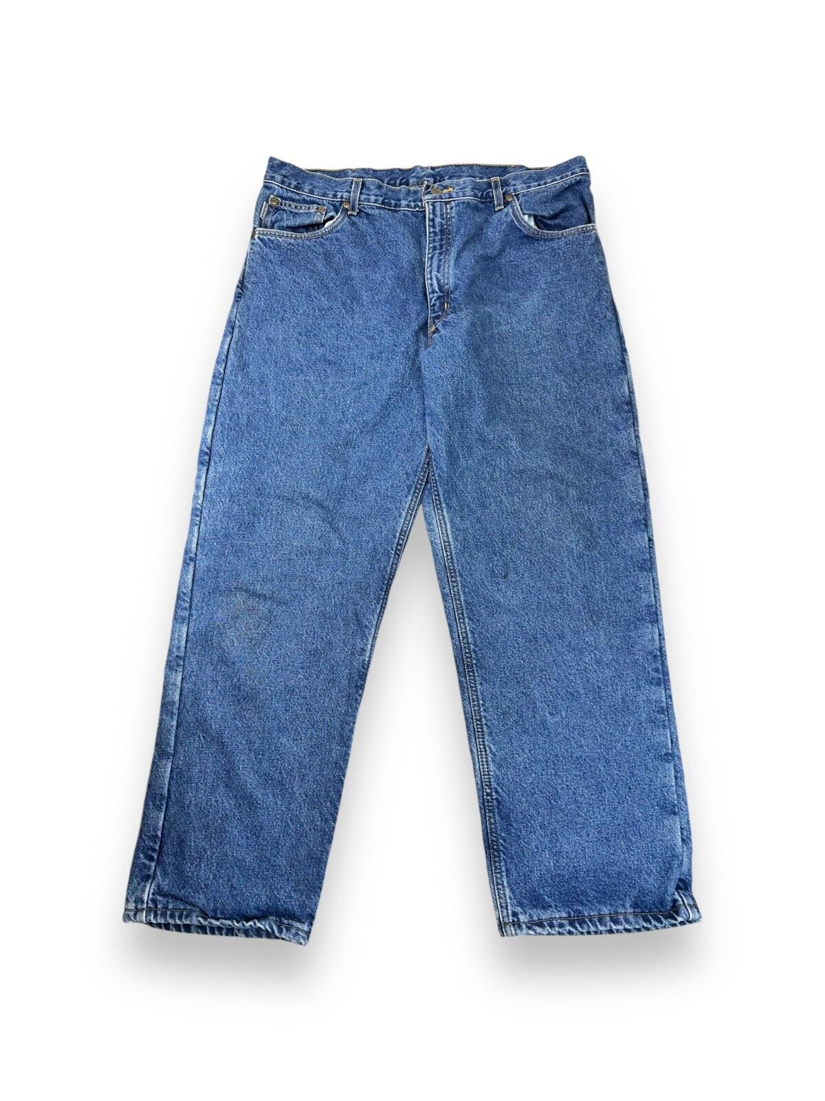 Vintage 90s Carhartt Plaid Lined Dark Wash Denim Workwear Pants Size 38W