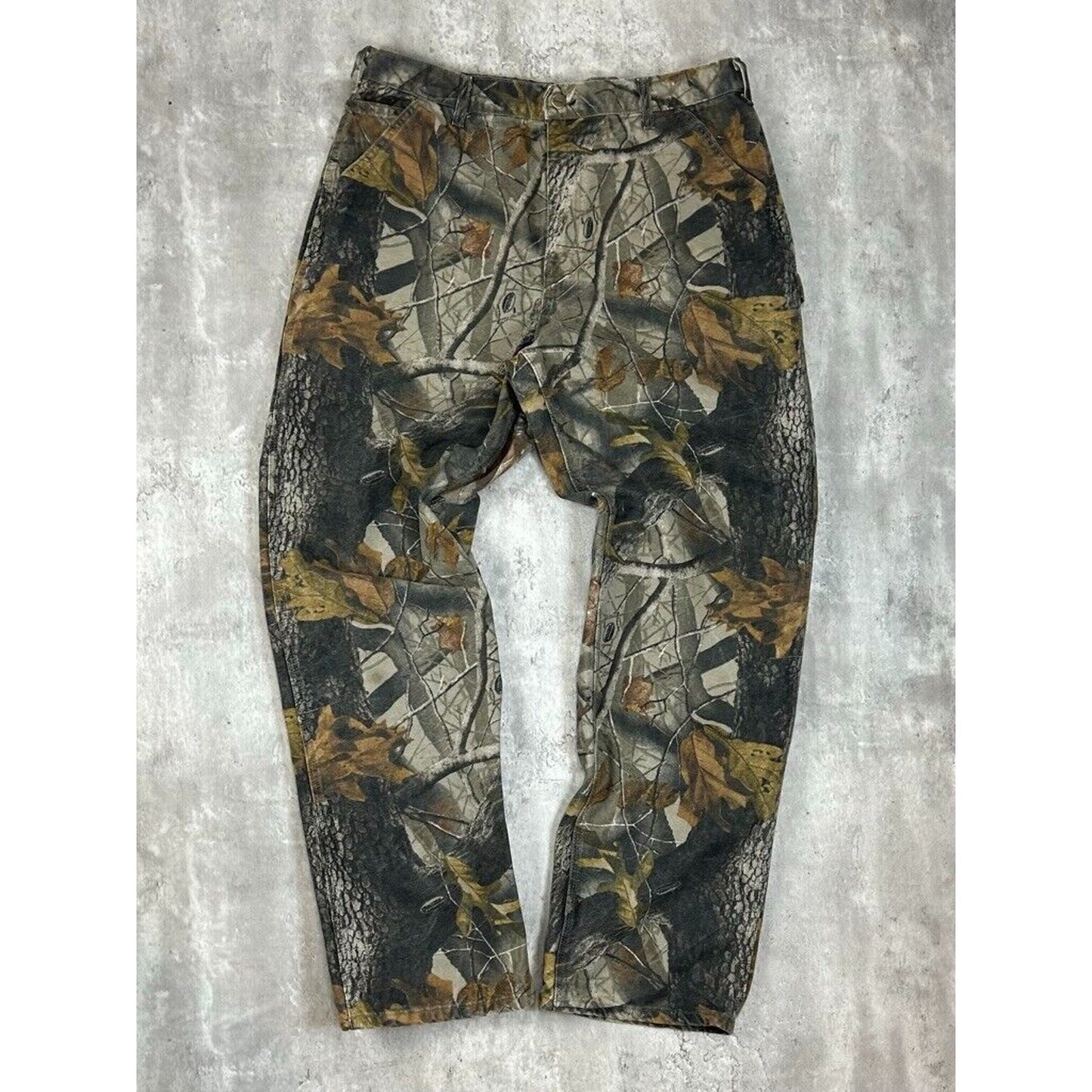 Vintage Carhartt Canvas Work Wear Realtree Hardwoods Camo Hunting Pants Size 37