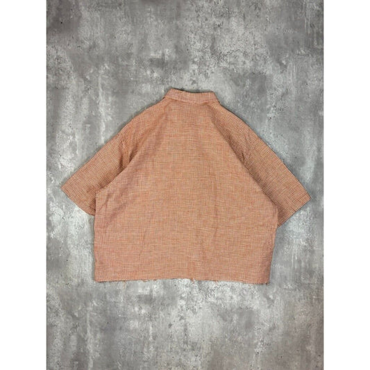 Vintage 1990s Plaid Single Pocket Short Sleeve Cropped Button Up Shirt Size XL