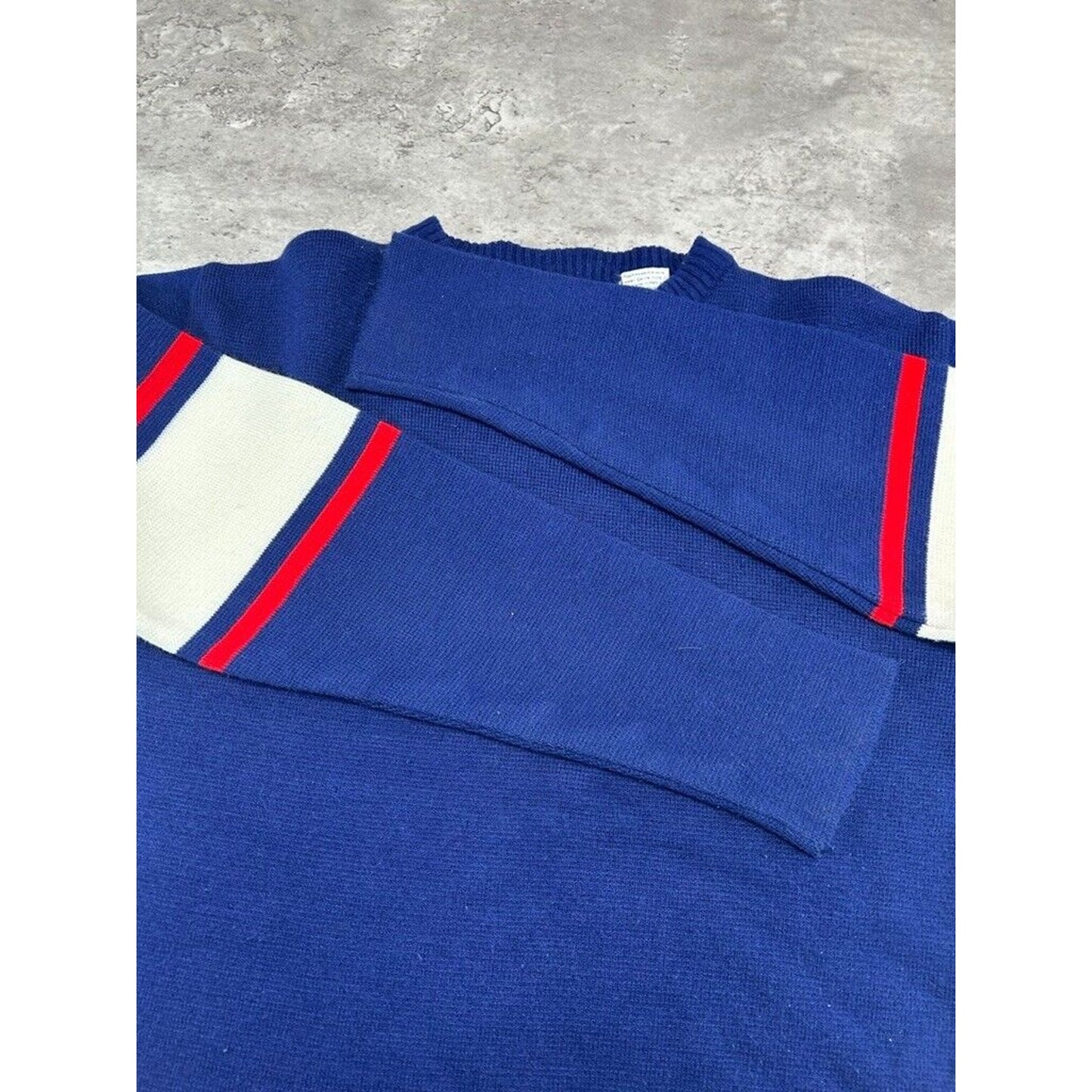 Vintage 90s KP Striped Crewneck Pullover Knit Sweater Size Medium Blue