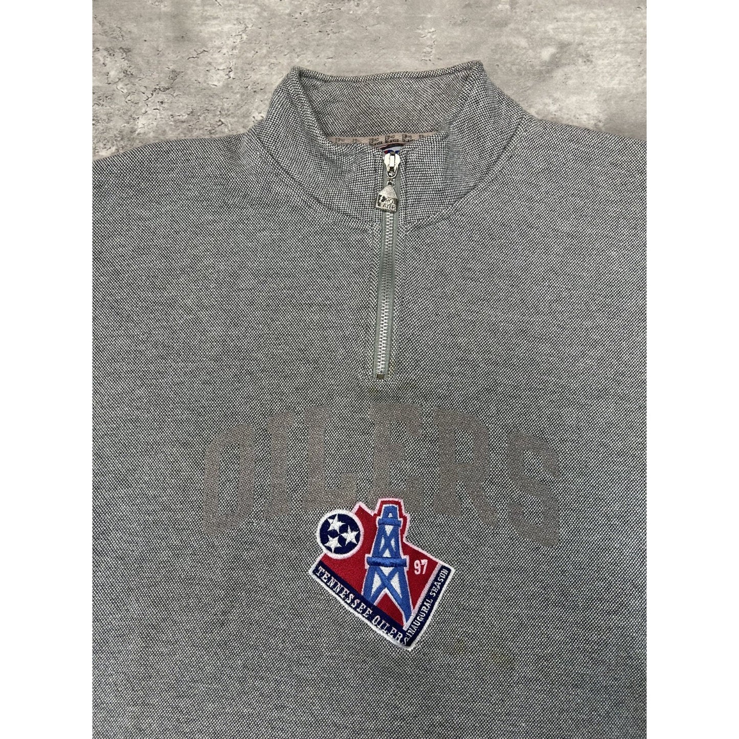 Vintage 90s Tennessee Oilers NFL Embroidered Spellout 1/2 Zip Sweatshirt Size XL