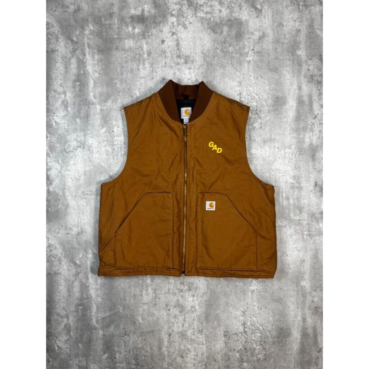 Vintage Carhartt Quilted Lined Canvas Work Wear Vest Size XL V01-BRN Beige