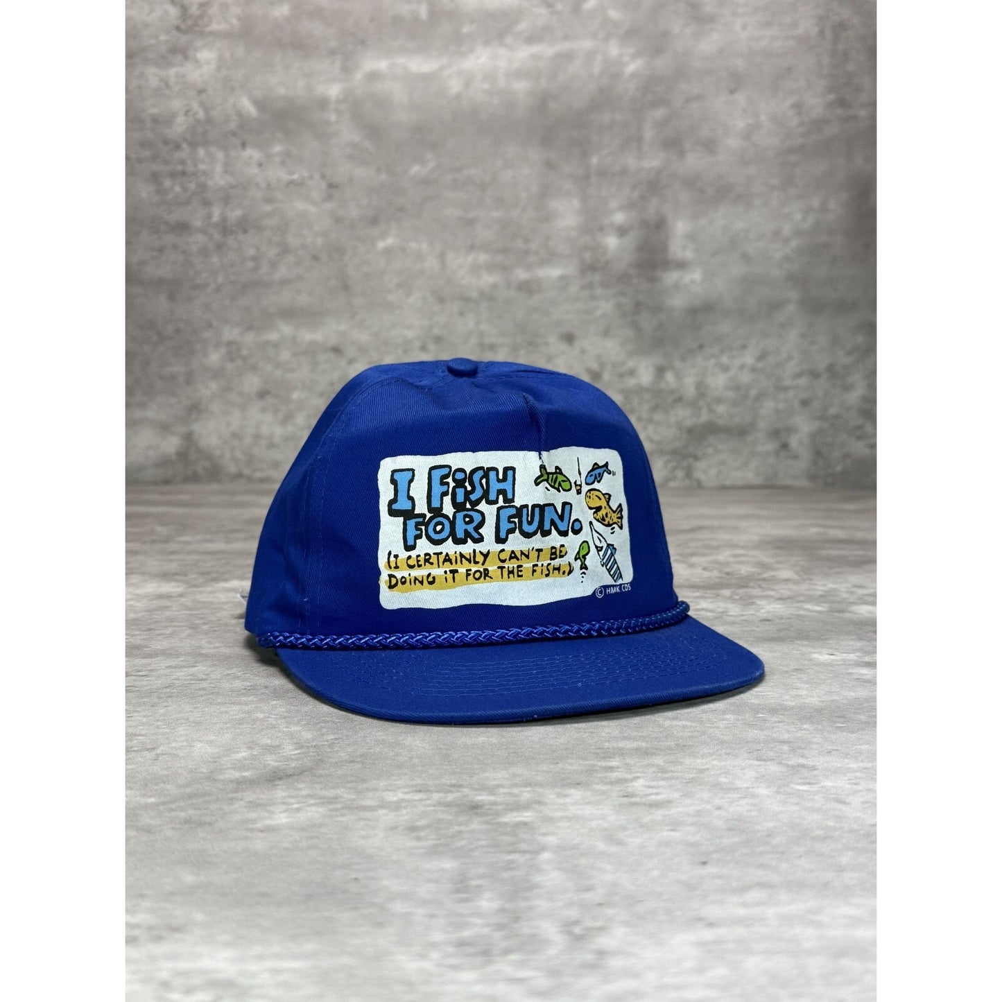 Vintage 80s I Fish For Fun Cant Be For The Fish Comedy Slogan Snapback Hat OSFA