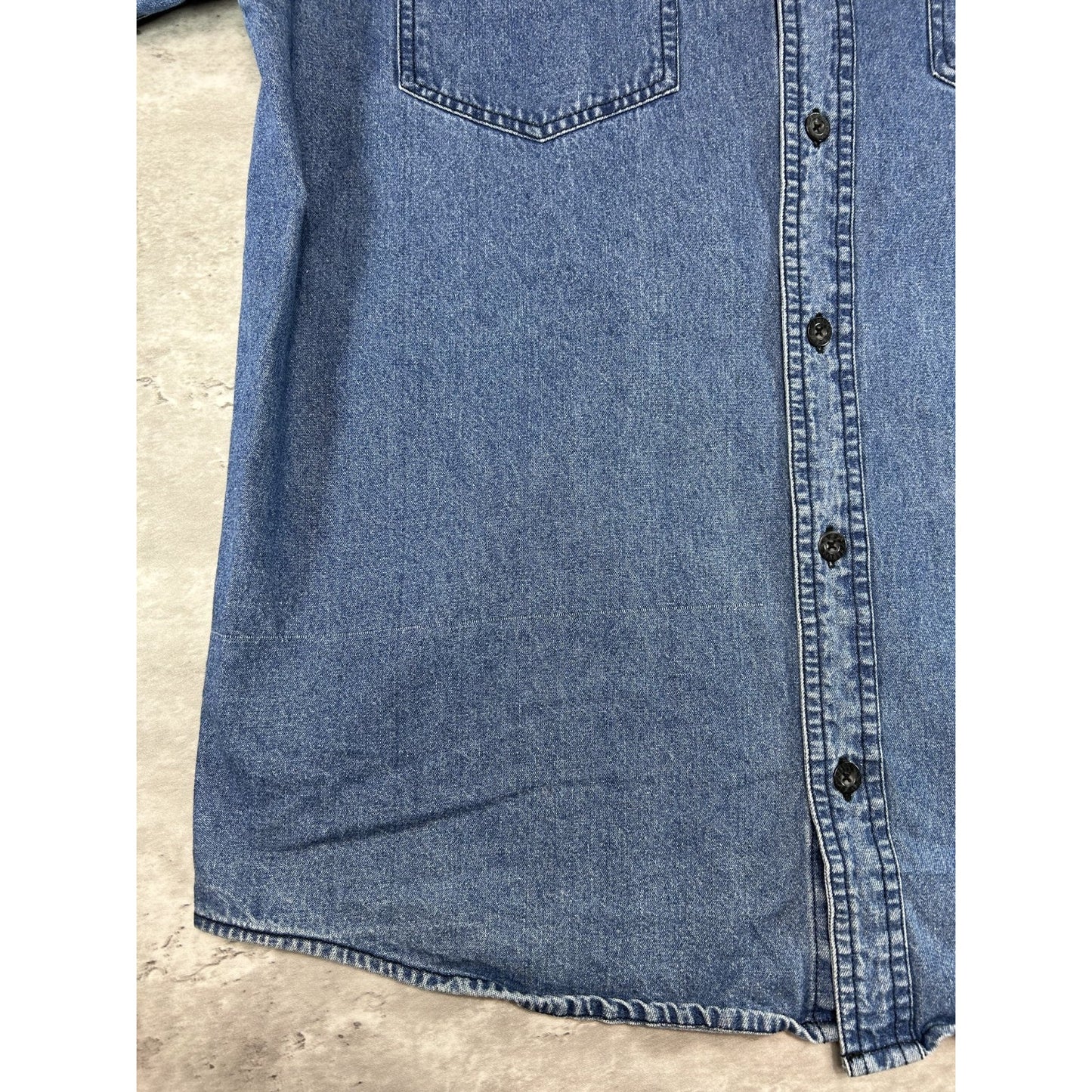 Vintage Y2K Harley Davidson Graphic Logo Denim Button Up Shirt Size Large Blue