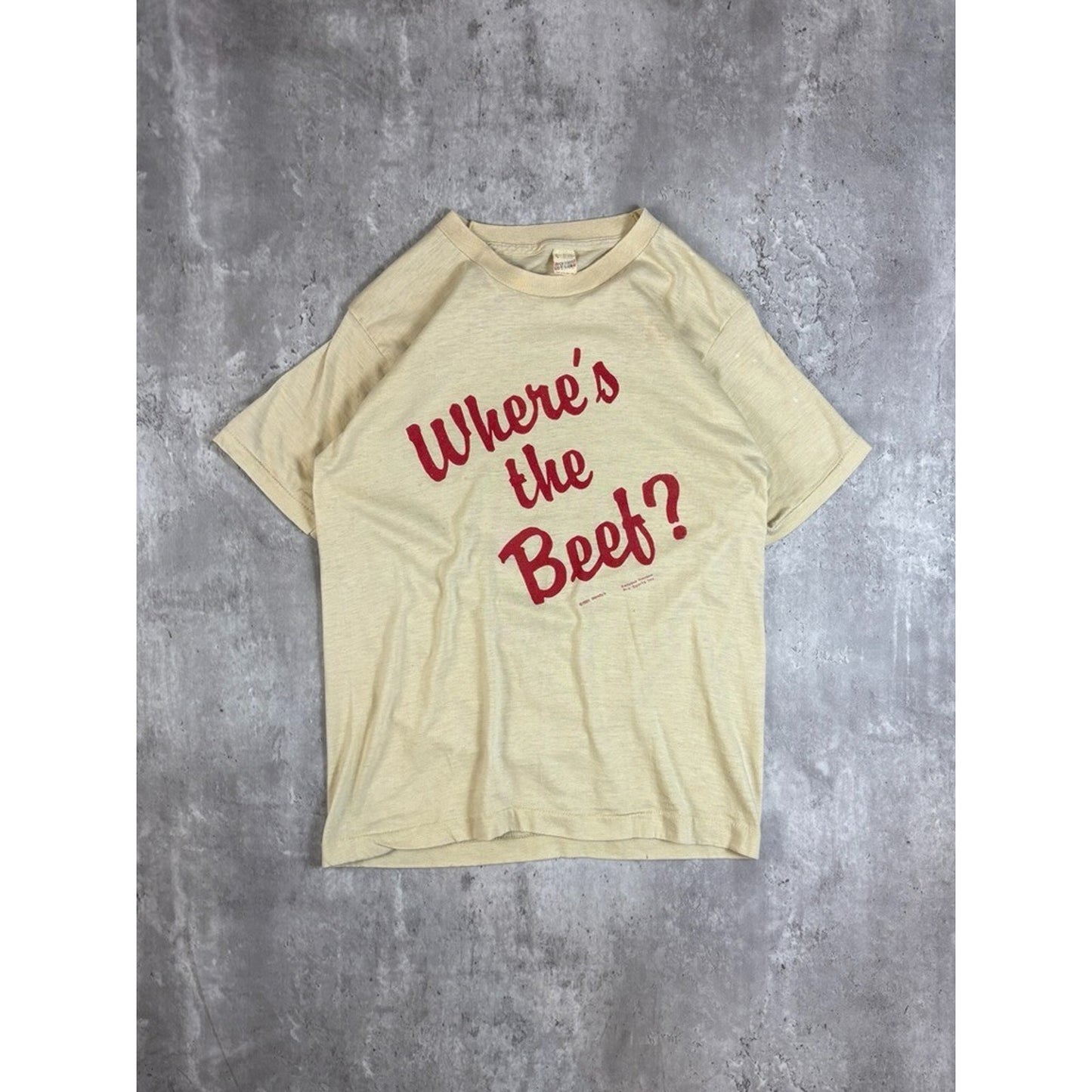 Vintage 1970s/80s Wheres The Beef? Comedy Slogan Graphic T-Shirt Size Large