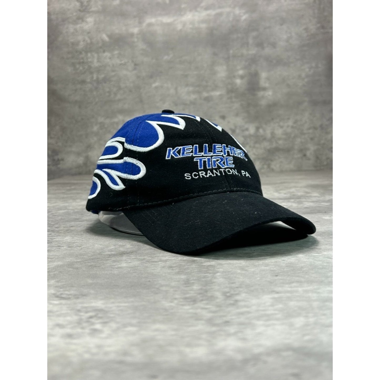 Vintage Kelleher Tire Flame Embroidered Racing Strapback Hat OSFA