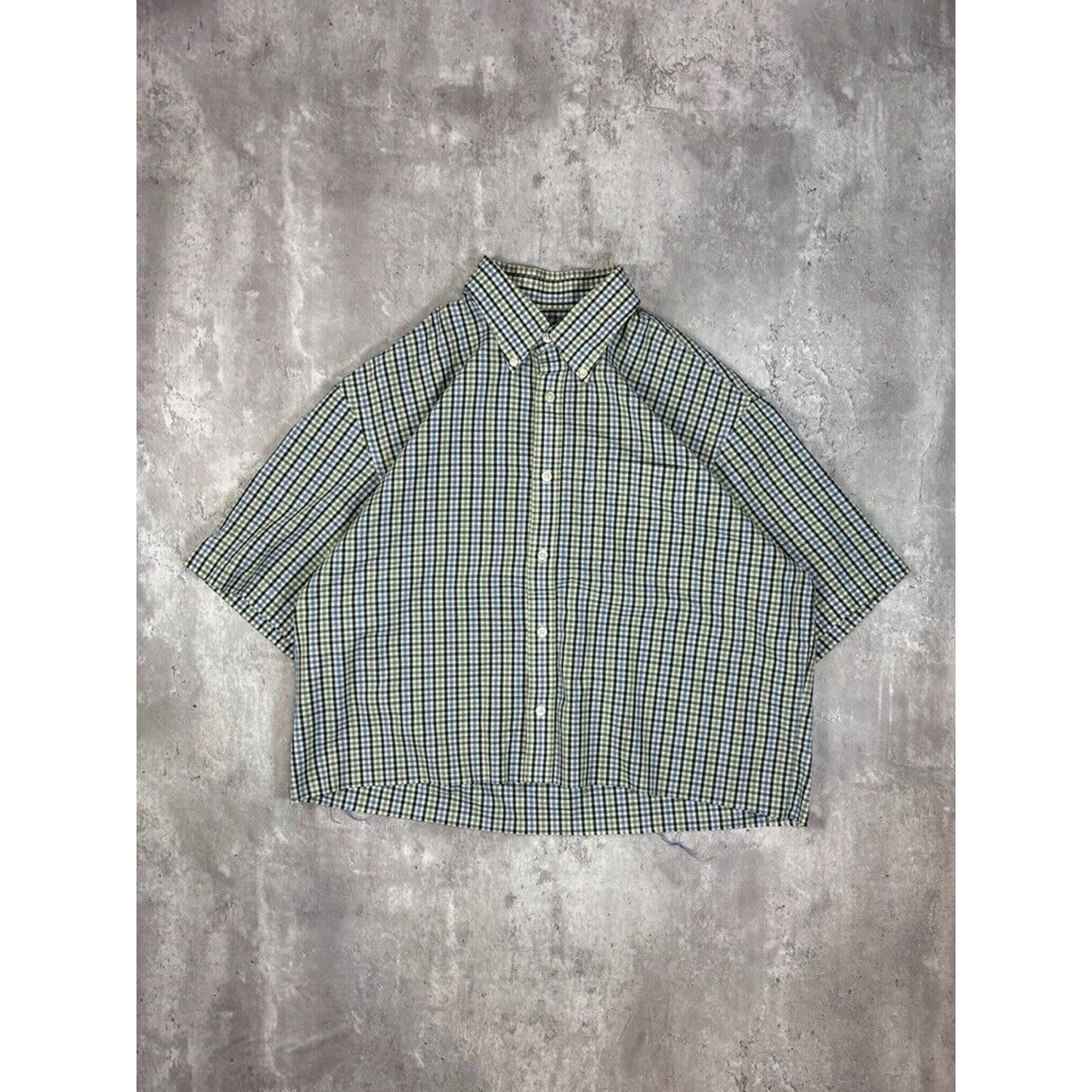 Vintage Van Heusen Plaid Short Sleeve Cropped Button Up Shirt Size Large