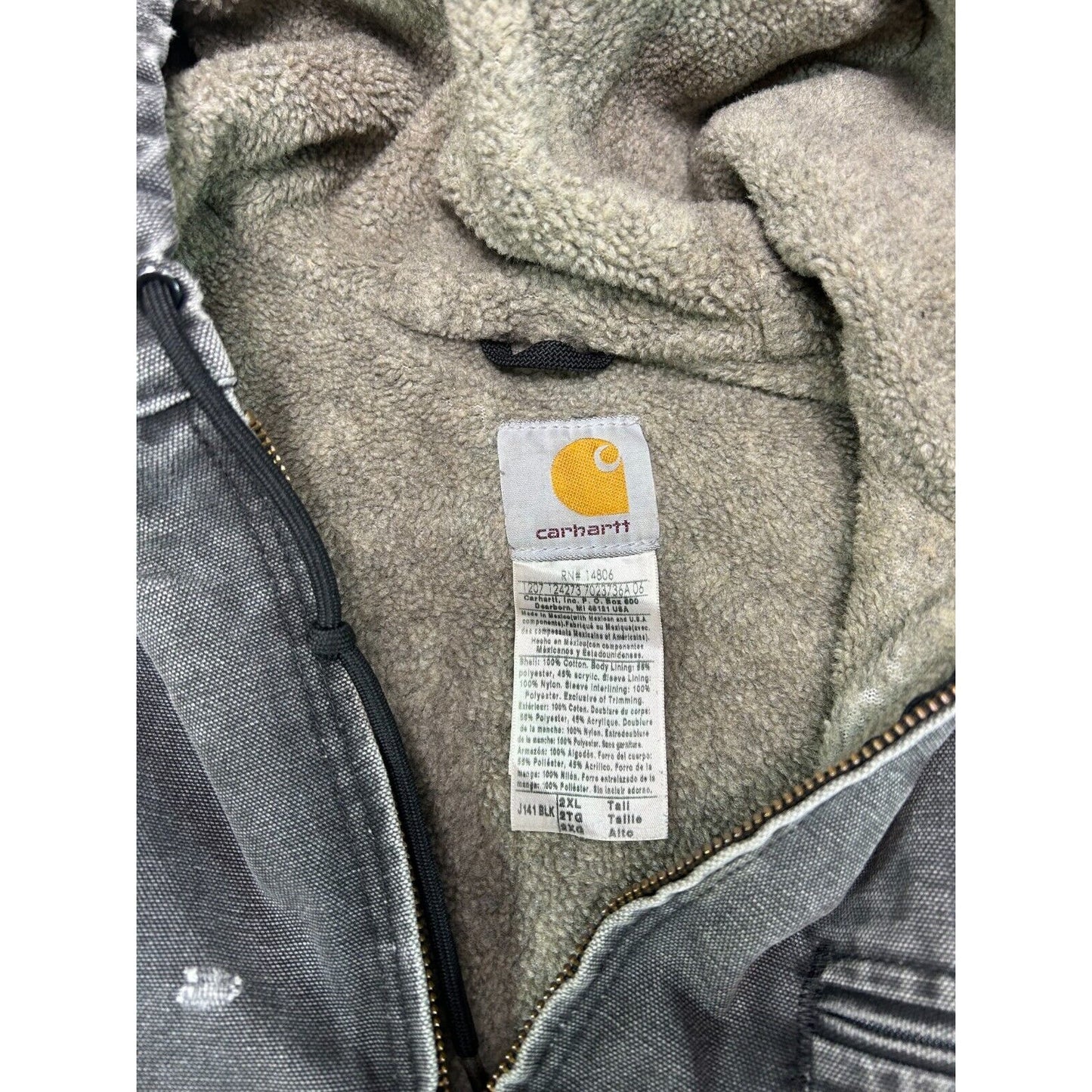 Vintage Carhartt Sherpa Lined Canvas Workwear Hooded Detroit Jacket Size XXL