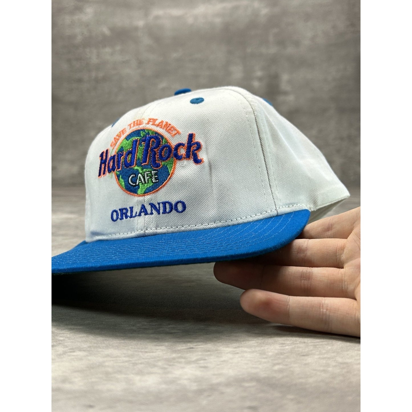 Vintage 90s Hard Rock Cafe Embroidered Spellout Destination Snapback Hat OSFA