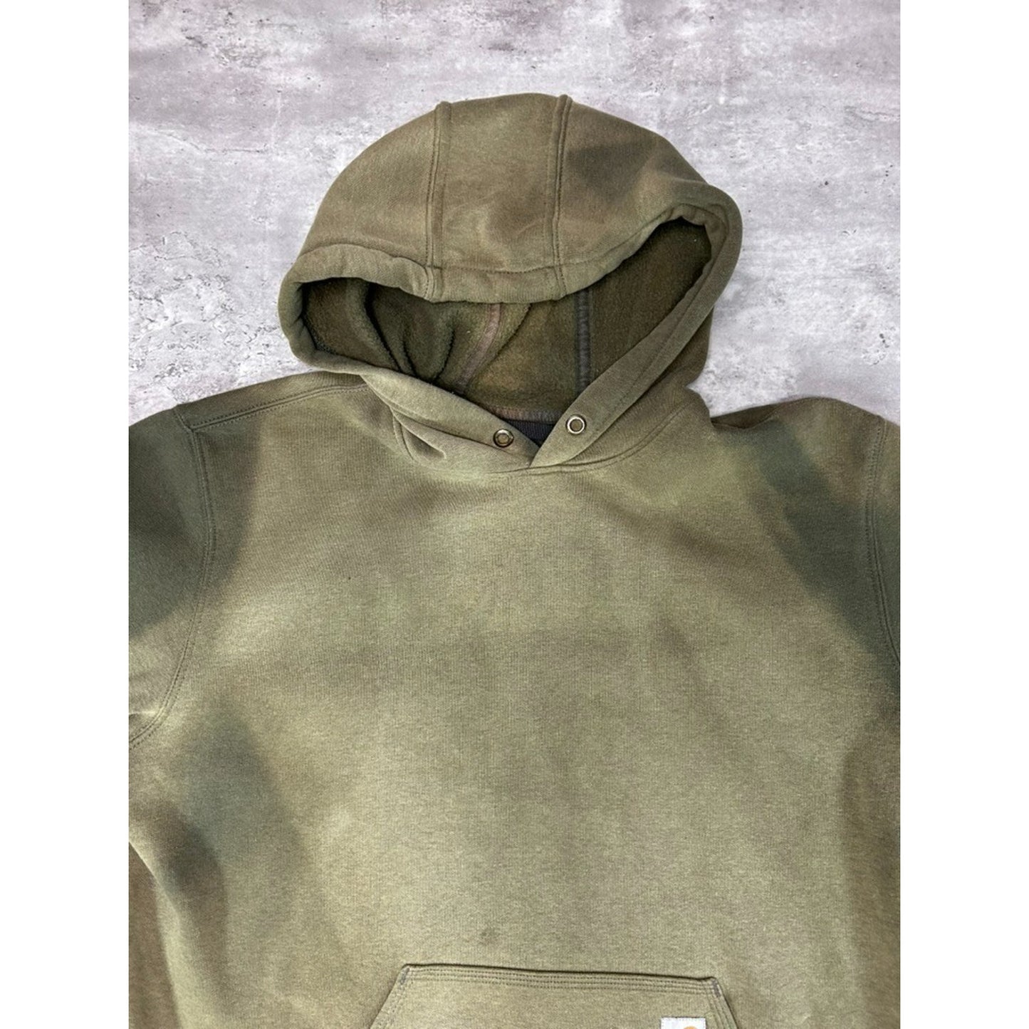 Vintage Carhartt Distressed Embroidered Patch Pullover Hooded Sweatshirt Size XL