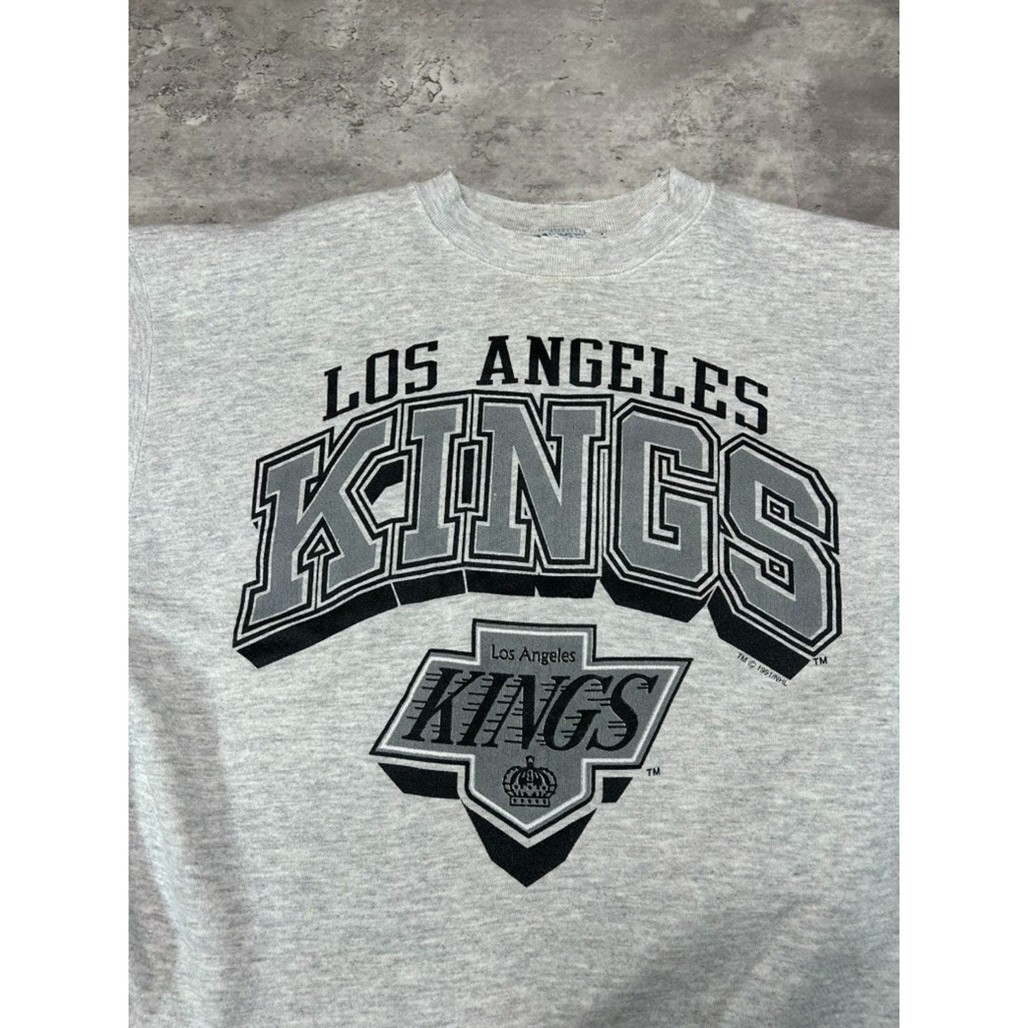 Vintage 1991 Los Angeles Kings NHL Graphic Spellout Hockey Sweatshirt Size XL