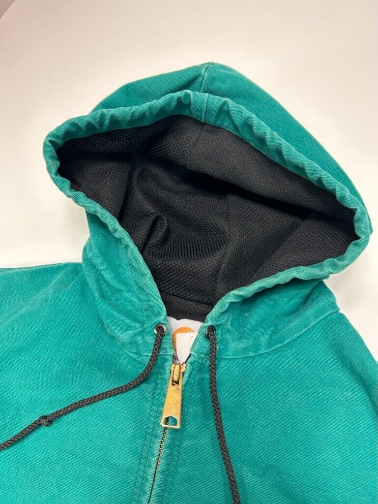 Vintage Carhartt Thermal Lined Canvas Work Wear Bomber Jacket Size XL JR132 Teal