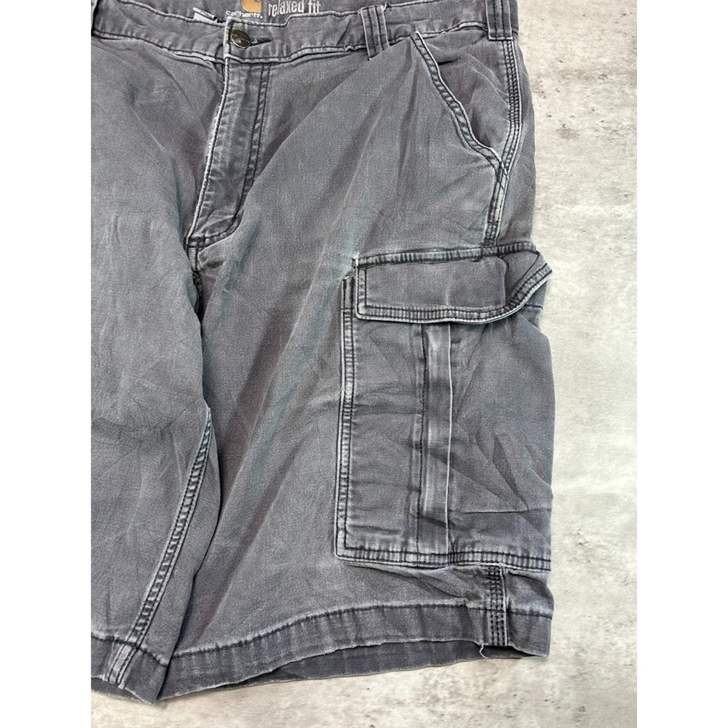 Carhartt Relaxed Fit Canvas Ripstop Workwear Cargo Shorts Size 37 Gray