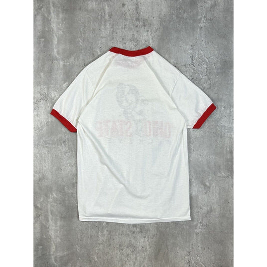 Vintage 1980s Ohio State Buckeyes NCAA Mascot Graphic Ringer T-Shirt Size Large