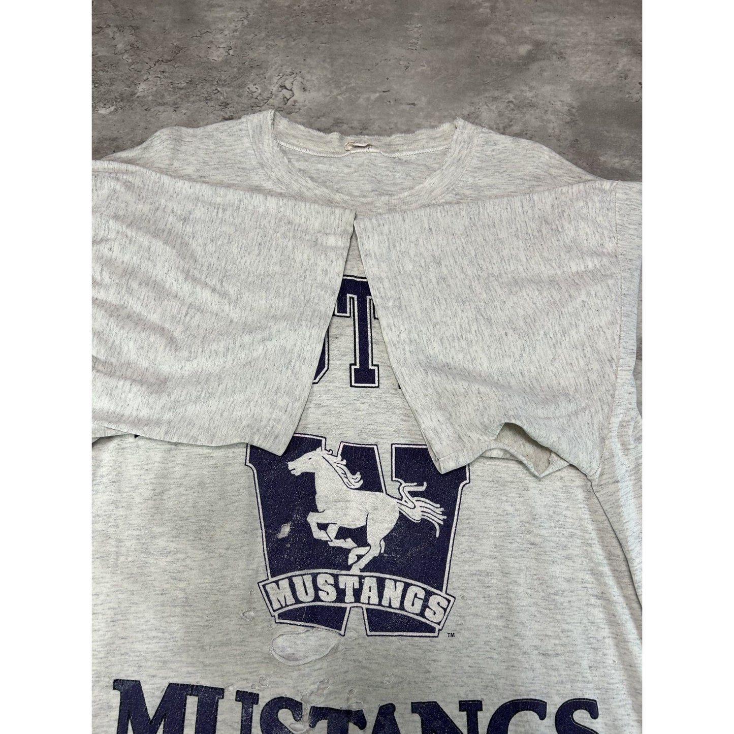 Vintage 1994 Western Mustangs Collegiate Graphic Spellout T-Shirt Size XL