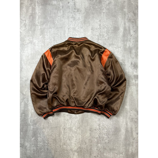 Vintage 90s Cleveland Browns NFL Embroidered Logo Satin Bomber Jacket Size Large