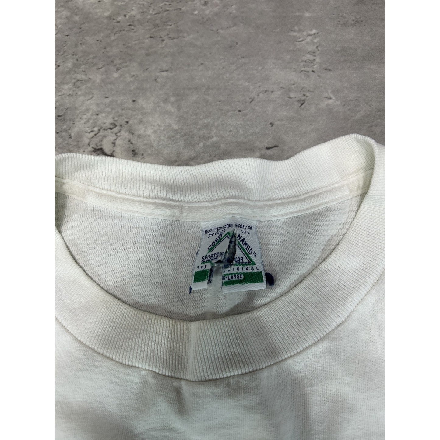 Vintage 90s Coed Naked Skiing Comedy Spellout Graphic T-Shirt Size XL White