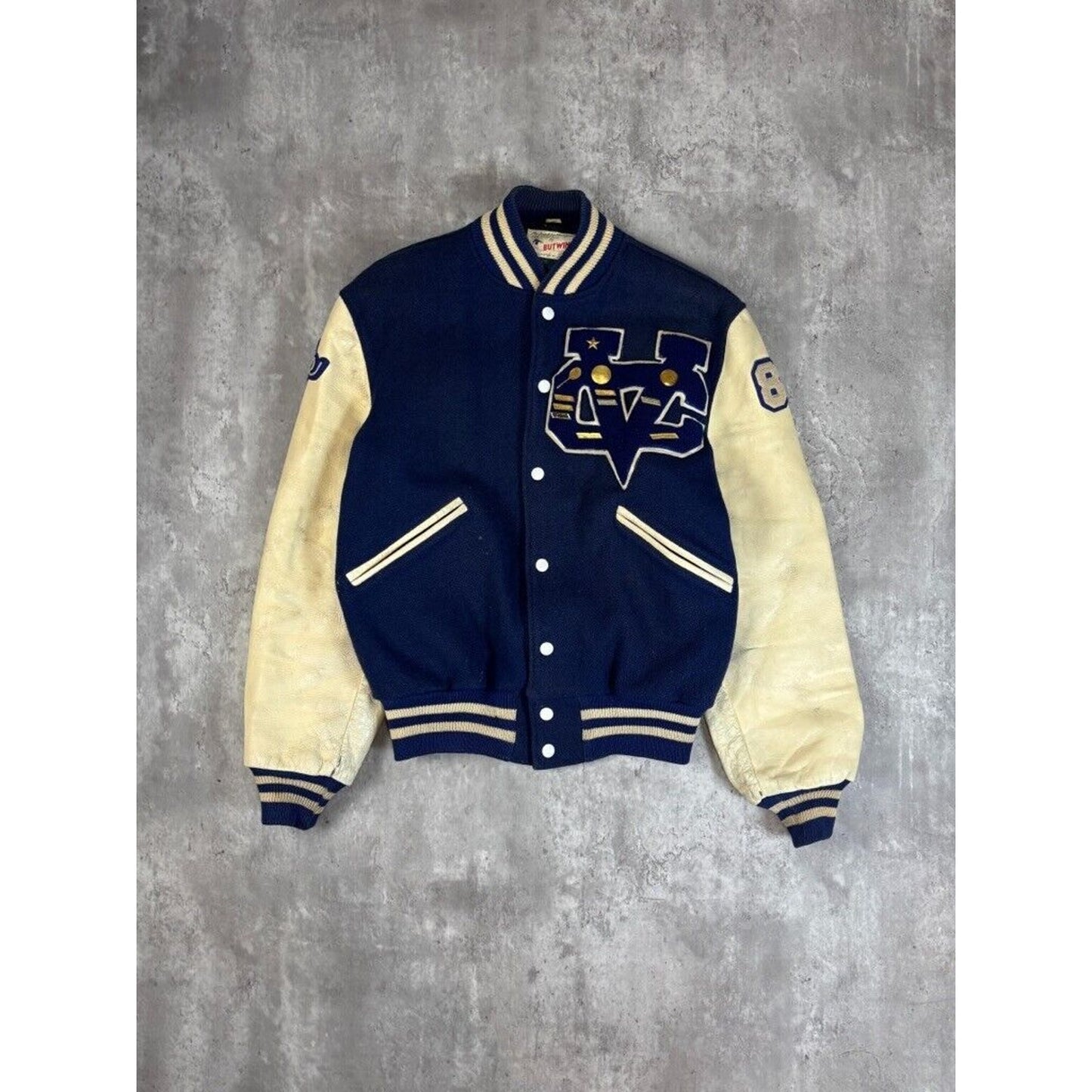 Vintage 80s Butwin Hi-Liners Embroidered Wool Leather Vartisty Jacket Size Medium