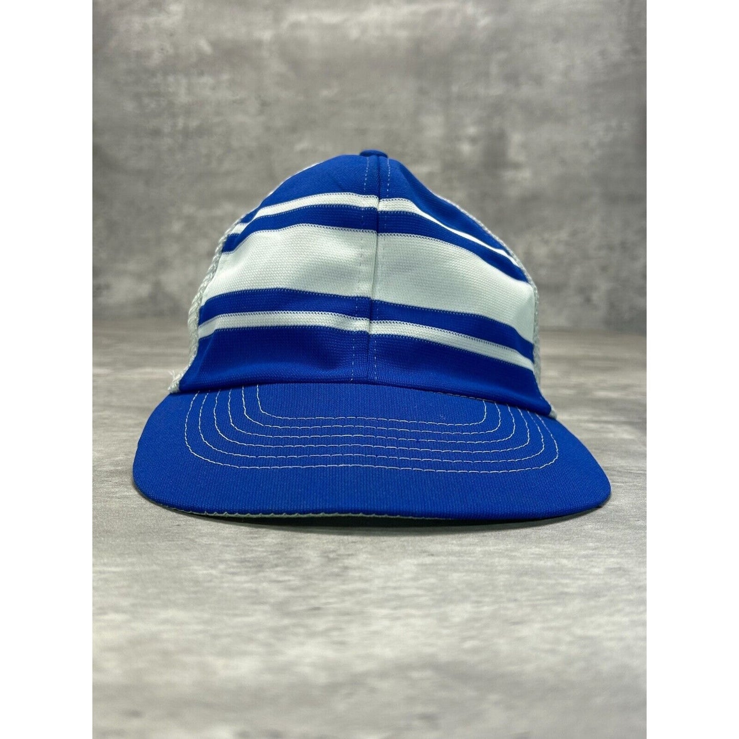 Vintage 80s Striped Blank Trucker Snapback Hat OSFA White/Blue