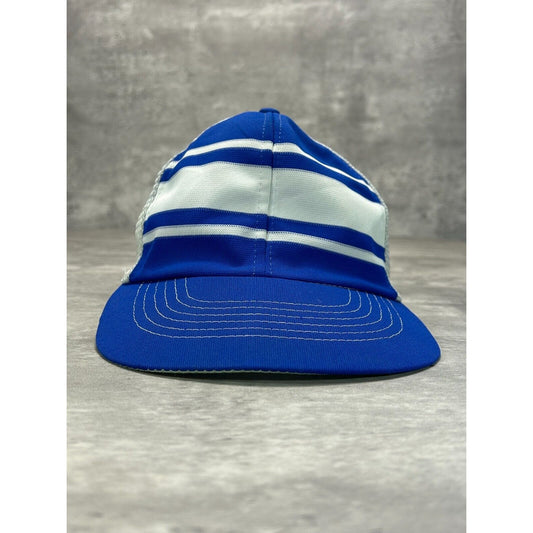 Vintage 80s Striped Blank Trucker Snapback Hat OSFA White/Blue