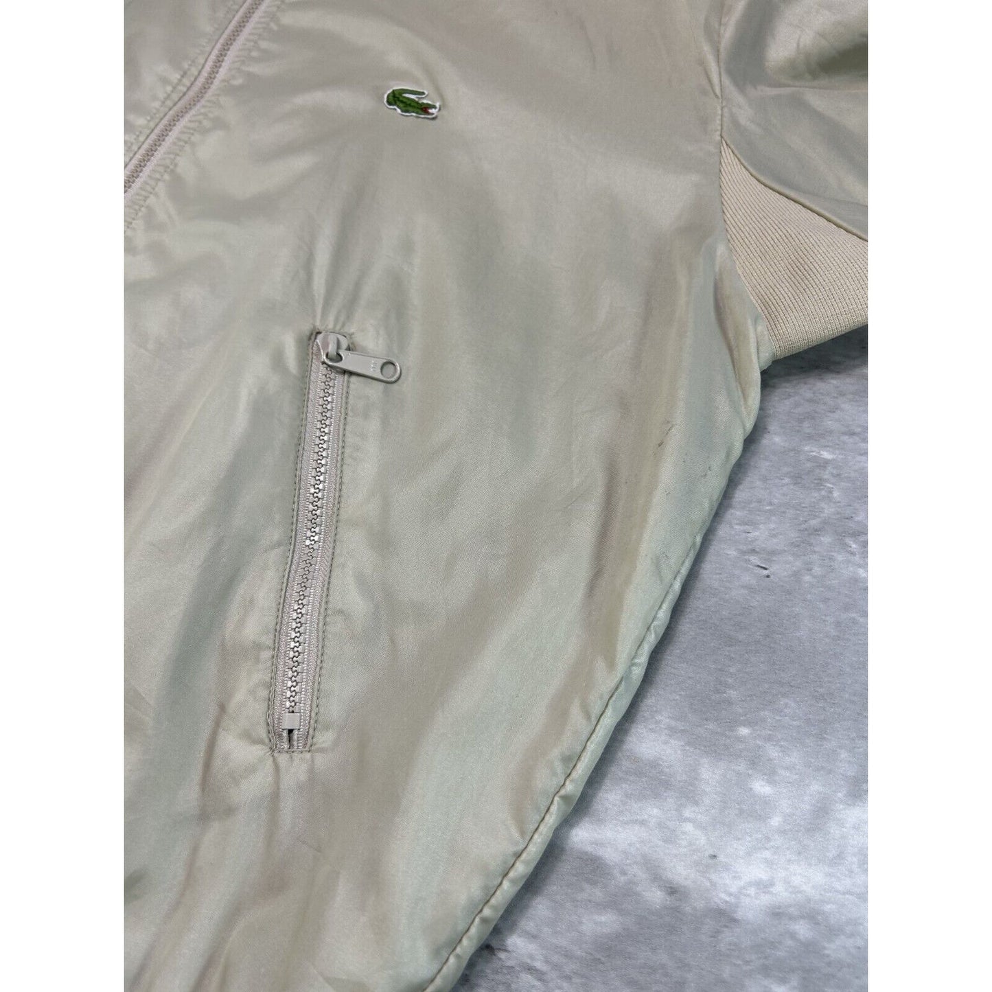 Vintage 1980s Izod Lacoste Nylon Full Zip Windbreaker Jacket Size XL Beige