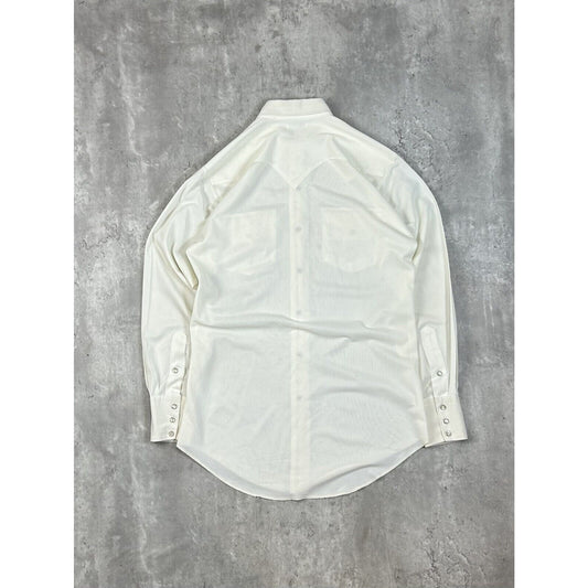 Vintage 1960s Temtex Pearl Snap Long Sleeve Button Up Shirt Size Medium White