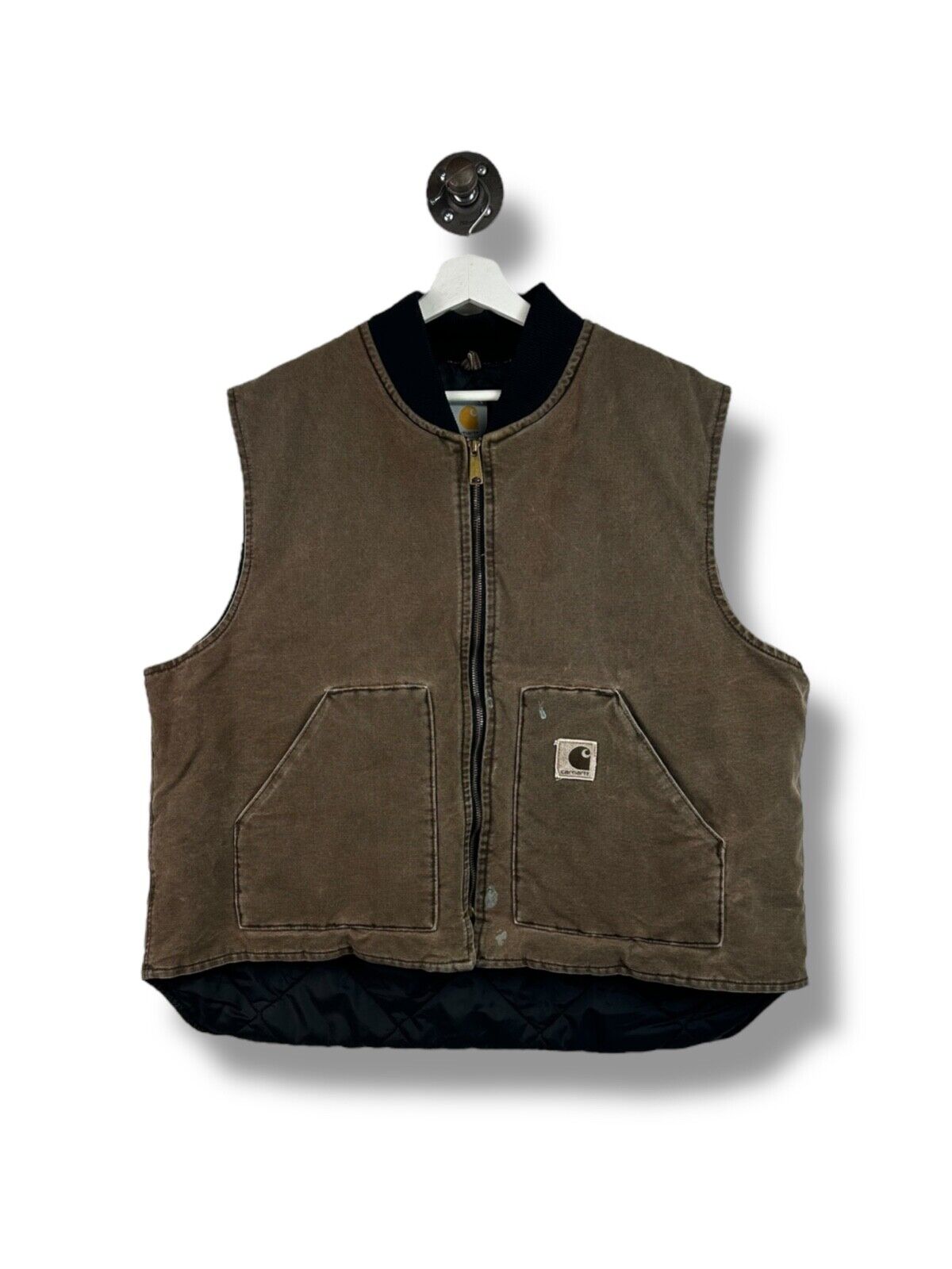 Vintage Carhartt Quilted Lined Canvas Workwear Vest Jacket Size XXL Brown