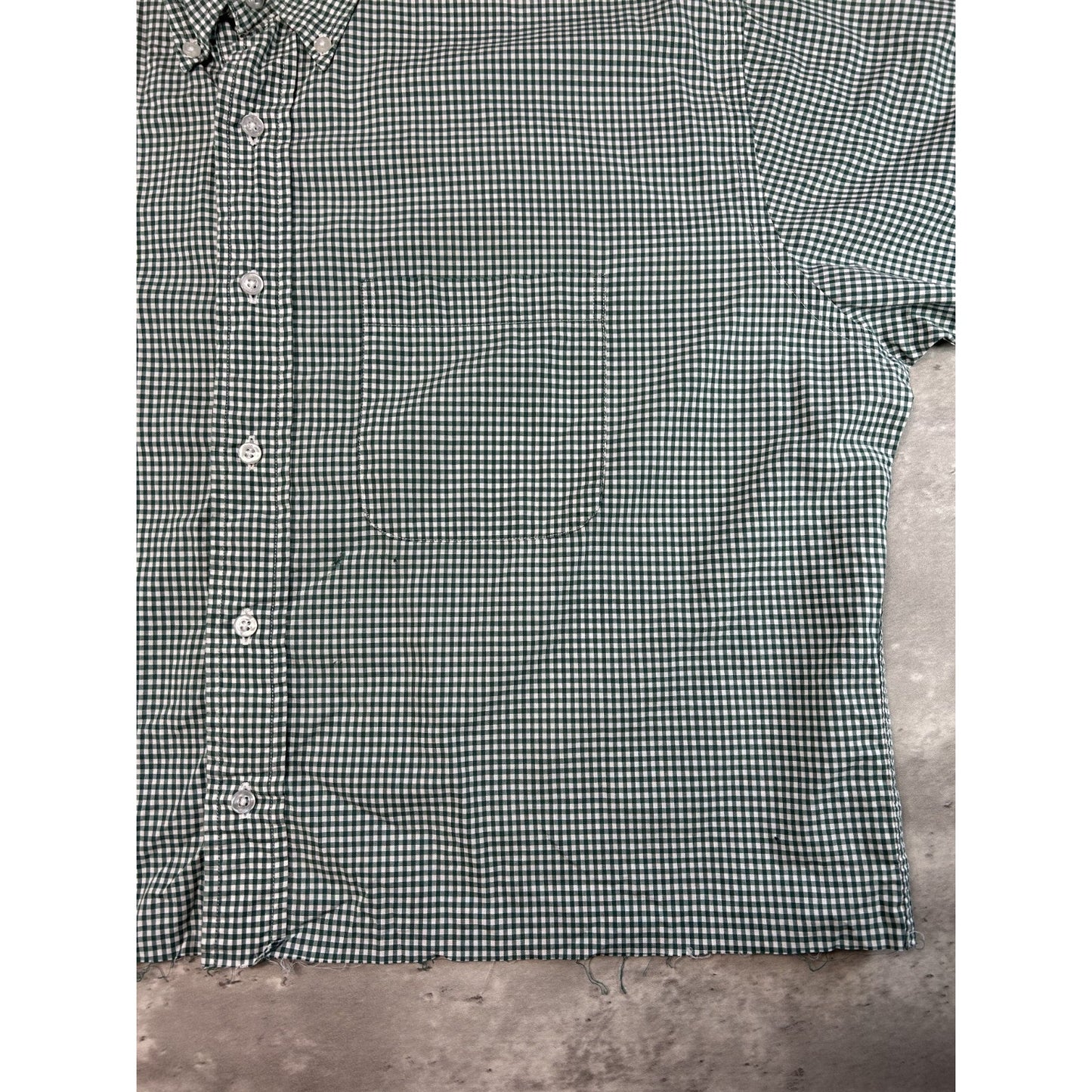 Vintage 90s L.L. Bean Plaid Short Sleeve Reworked Cropped Button Up Shirt Sz XL