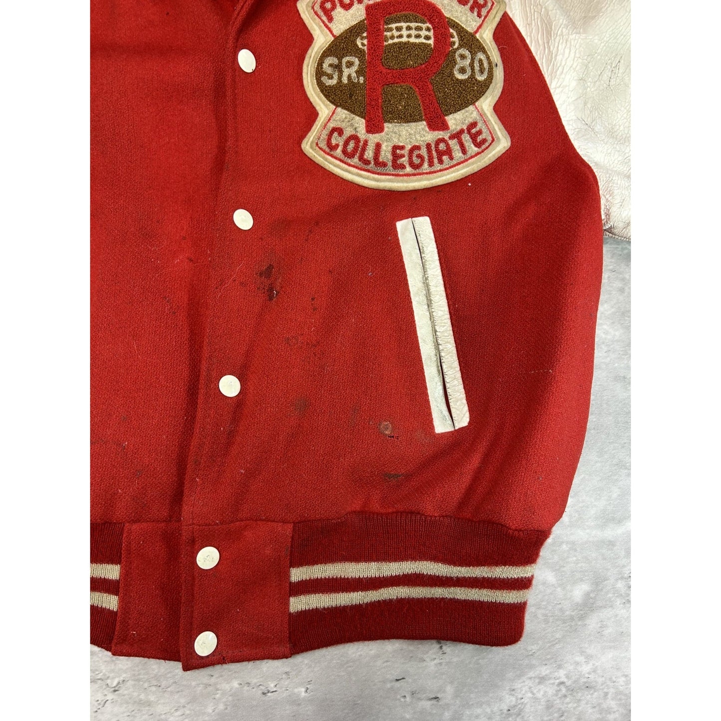 Vintage 1980s Saint Arthur Collegiate Embroidered Patch Varsity Jacket Size XL