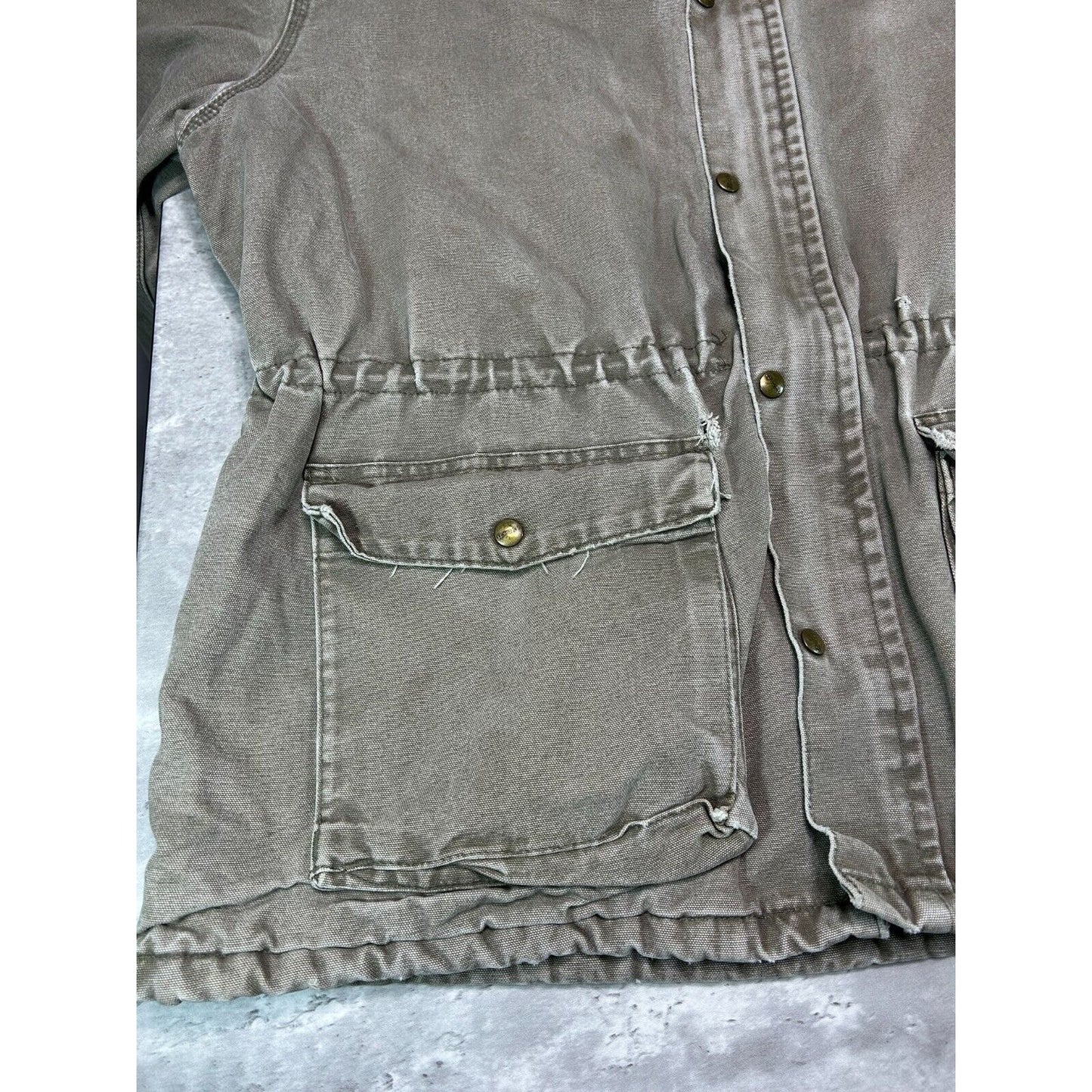 Vintage 90s Carhartt Quilted Lined Canvas Work Wear Farm Jacket Size XL Beige