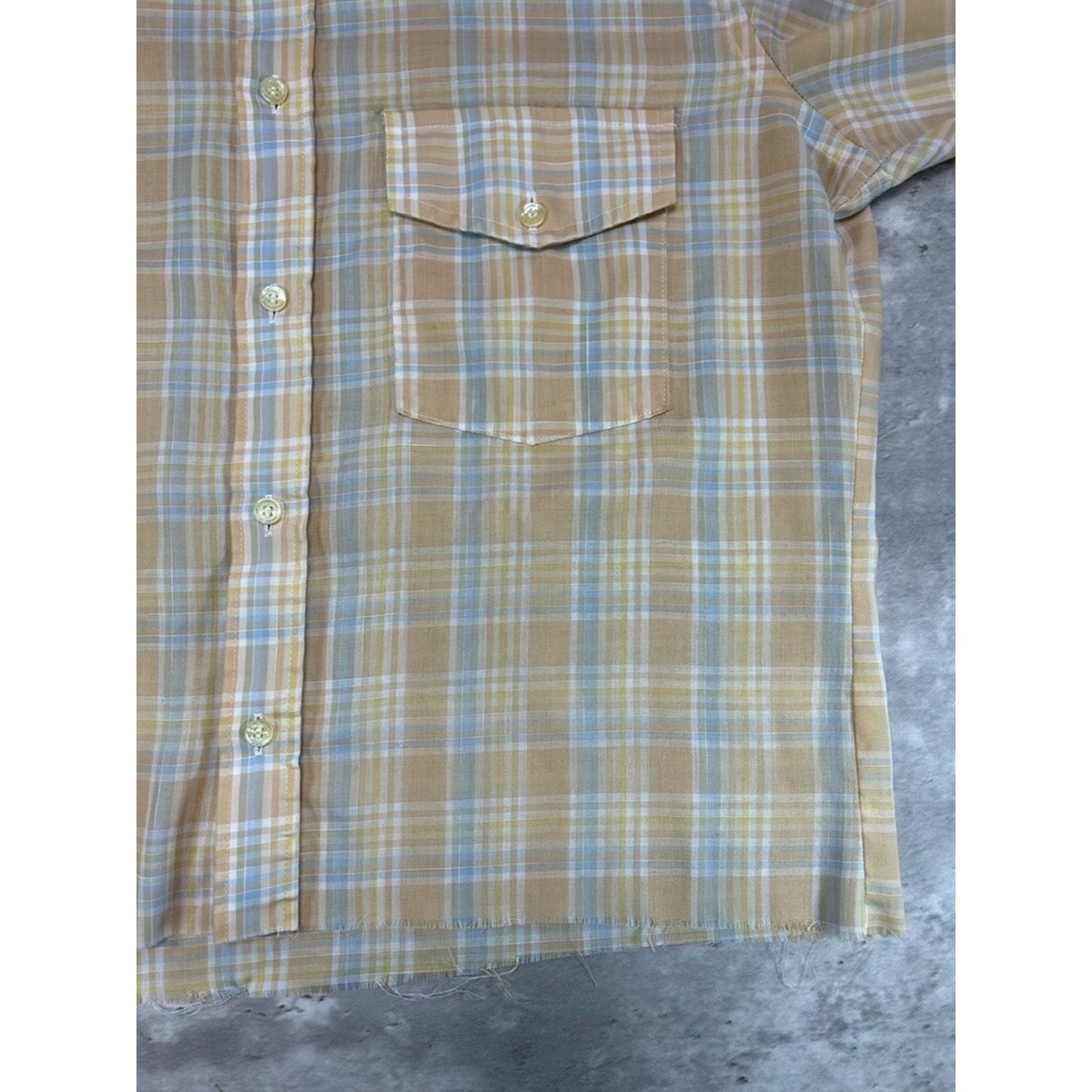 Vintage 90s Baracuta Single Pocket Plaid Reworked Cropped Button Up Shirt Sz Med