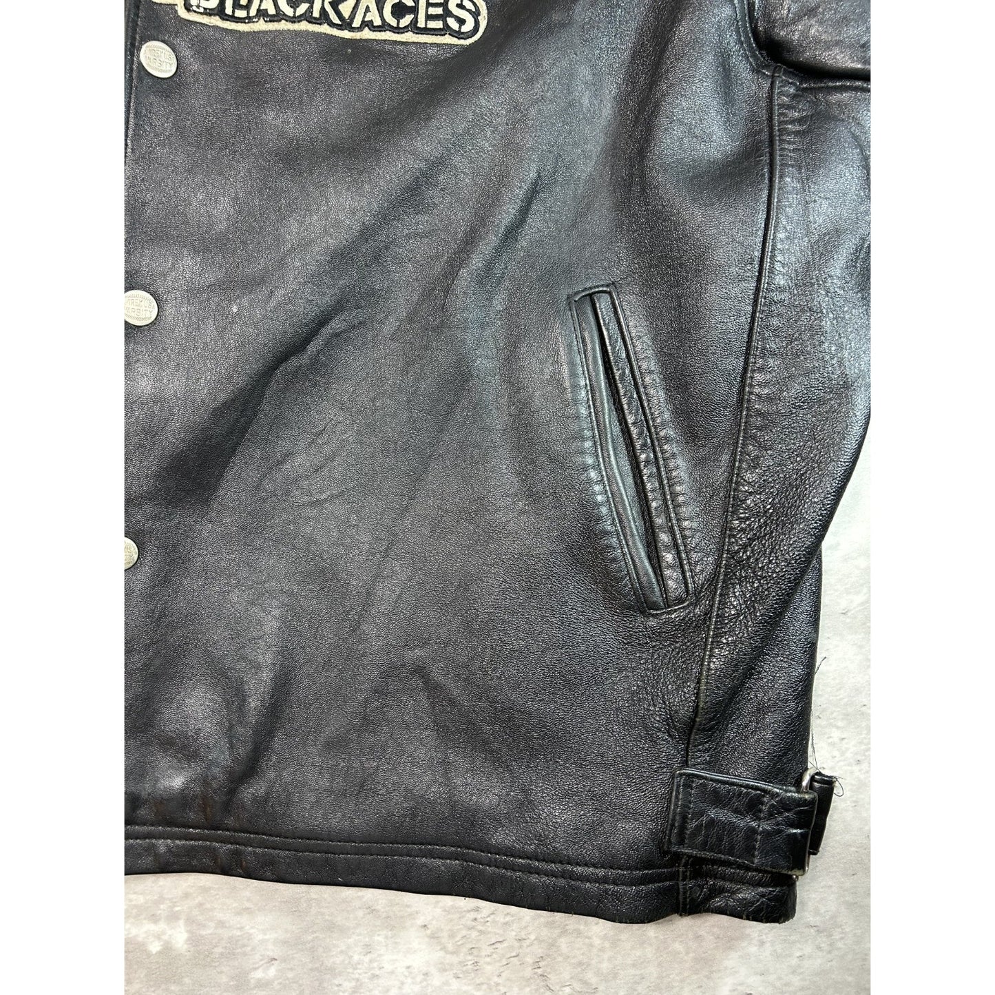 Vintage 90s Avirex Black Aces Embroidered Spellout Leather Jacket Size 3XL