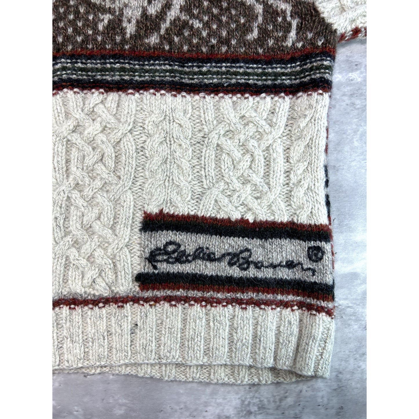 Vintage 90s Eddie Bauer Ebtek Deer Graphic Cable Knit Sweater Size Small