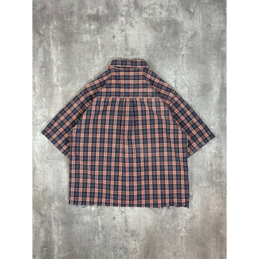 Vintage Faded Glory Plaid Short Sleeve Cropped Button Up Shirt Size Medium