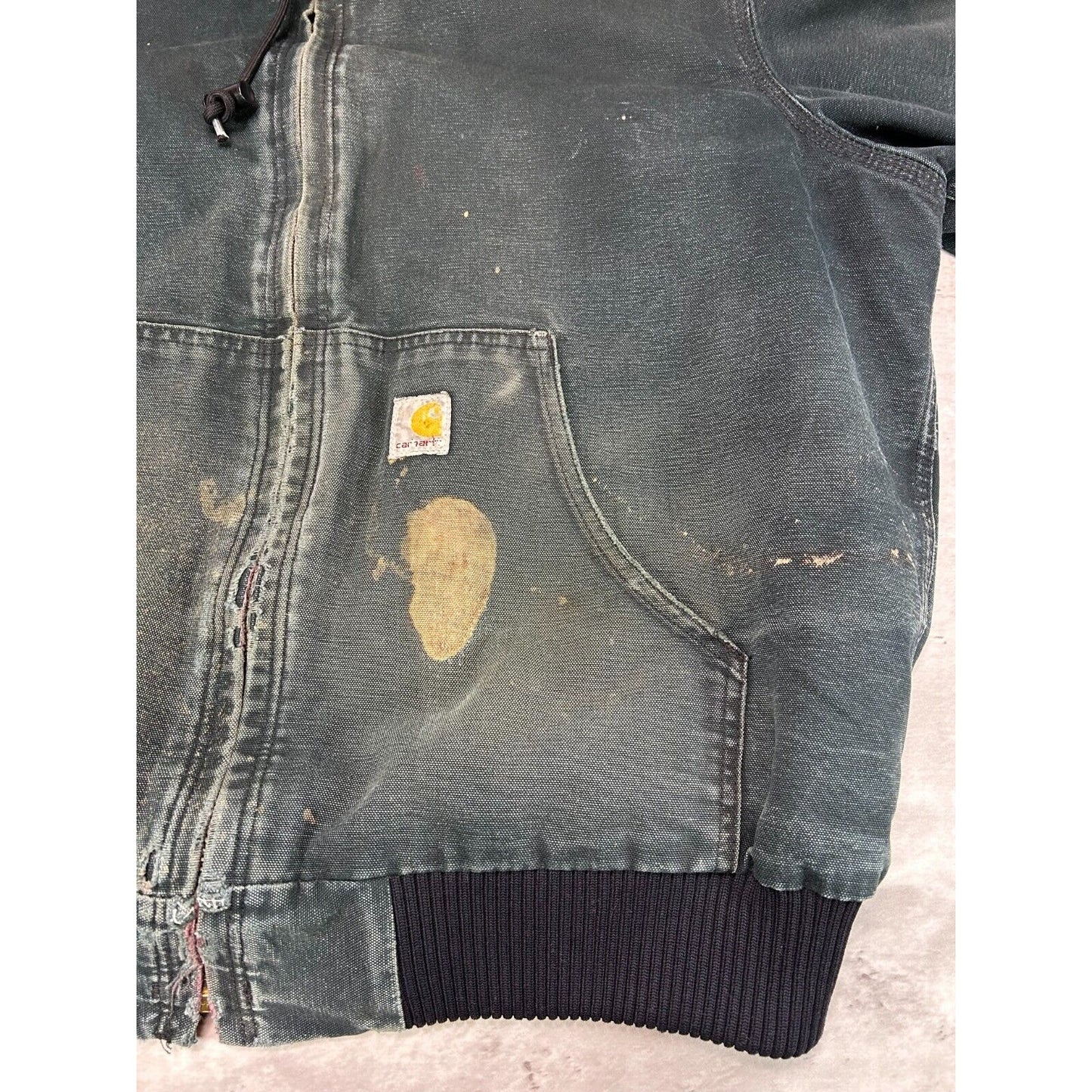 Vintage Carhartt Quilted Lined Canvas Workwear Hooded Bomber Jacket Size Large