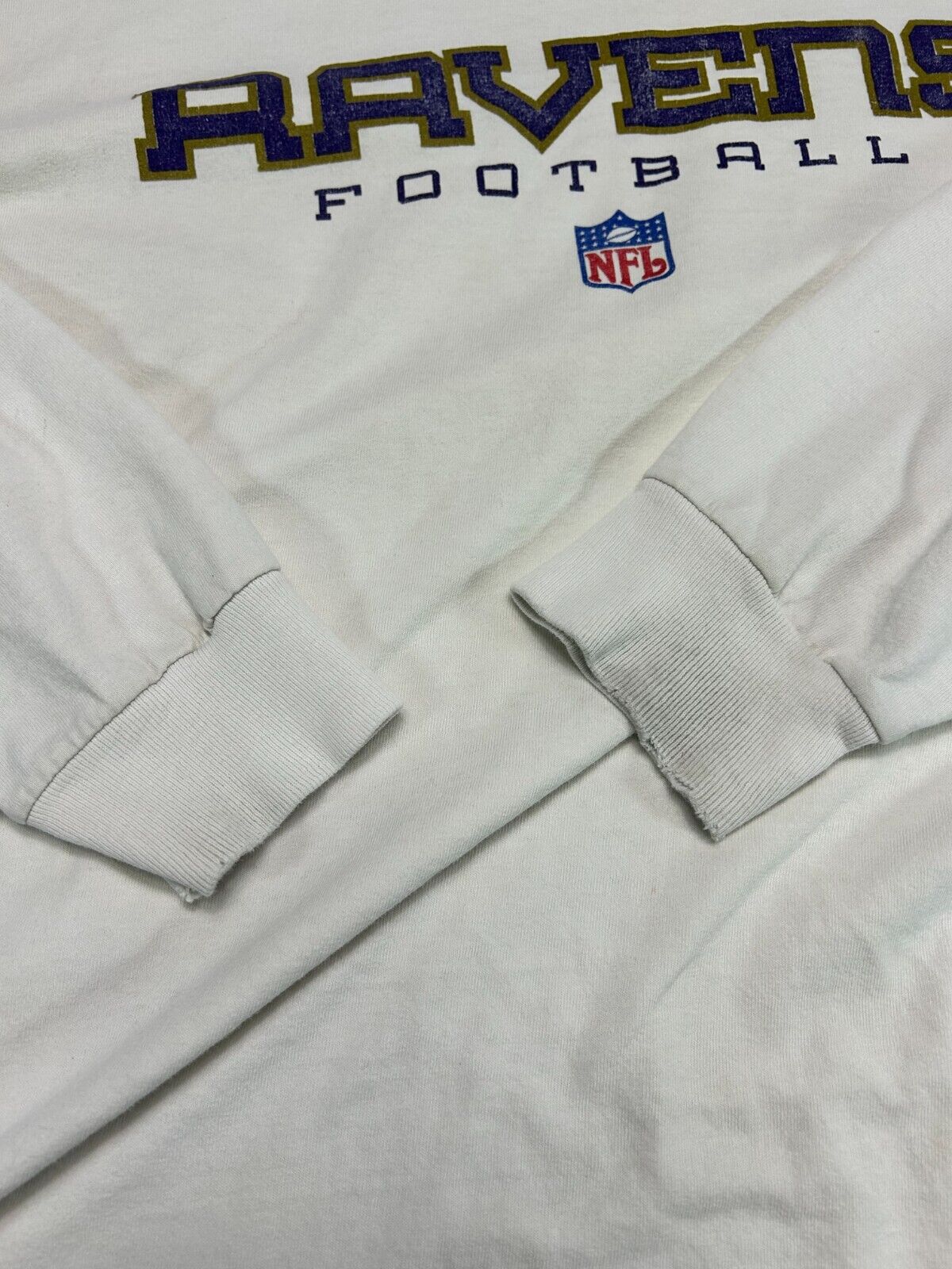 Vintage Baltimore Ravens Spell Out Graphic Long Sleeve Football T-Shirt Size XXL
