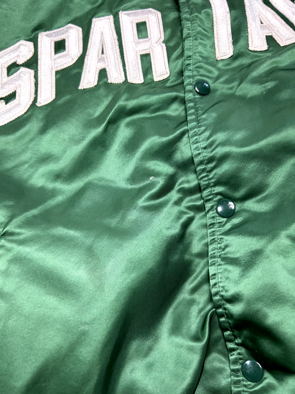 Vintage 80s Michigan State Spartans NCAA Satin Varsity Bomber Jacket Size XL