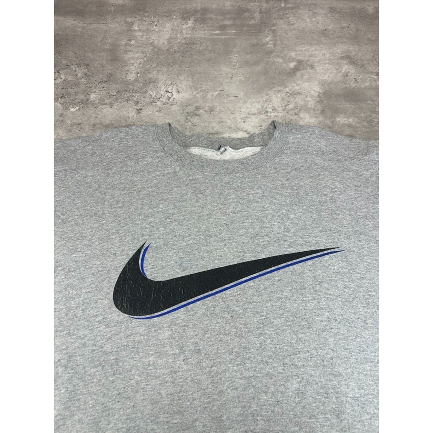 Vintage 90s Nike Big Graphic Swoosh Crewneck Sweatshirt Size XXL Gray